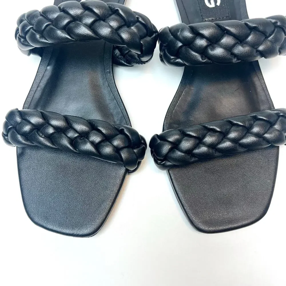 MNG Mango Double Braided Strap Slip-On Slide Sandals Black Size 6.5